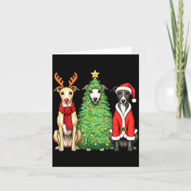 Retro Christmas Whippet Santa Reindeer Dog Lover  Card (Front)