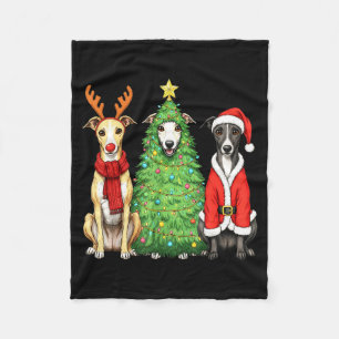 Retro Christmas Whippet Santa Reindeer Dog Lover  Fleece Blanket