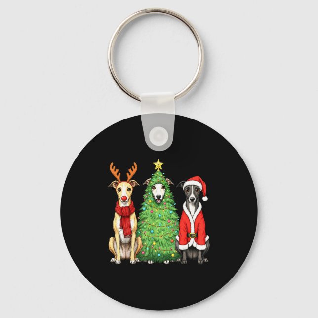 Retro Christmas Whippet Santa Reindeer Dog Lover  Keychain (Front)