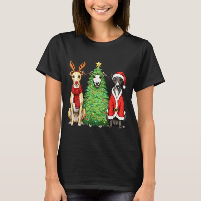 Retro Christmas Whippet Santa Reindeer Dog Lover  T-Shirt (Front)