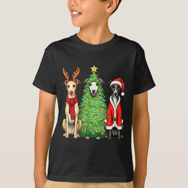 Retro Christmas Whippet Santa Reindeer Dog Lover  T-Shirt (Front)