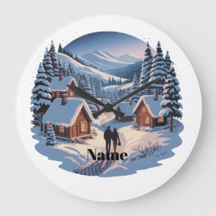 Retro Christmas Winter Village 90s Vintage Mount Large Clock