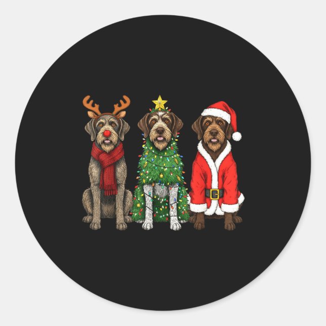 Retro Christmas Wirehaired Inting Griffon Santa Re Classic Round Sticker (Front)