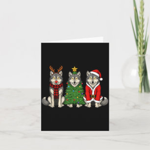 Retro Christmas Wolf Santa Reindeer  Card
