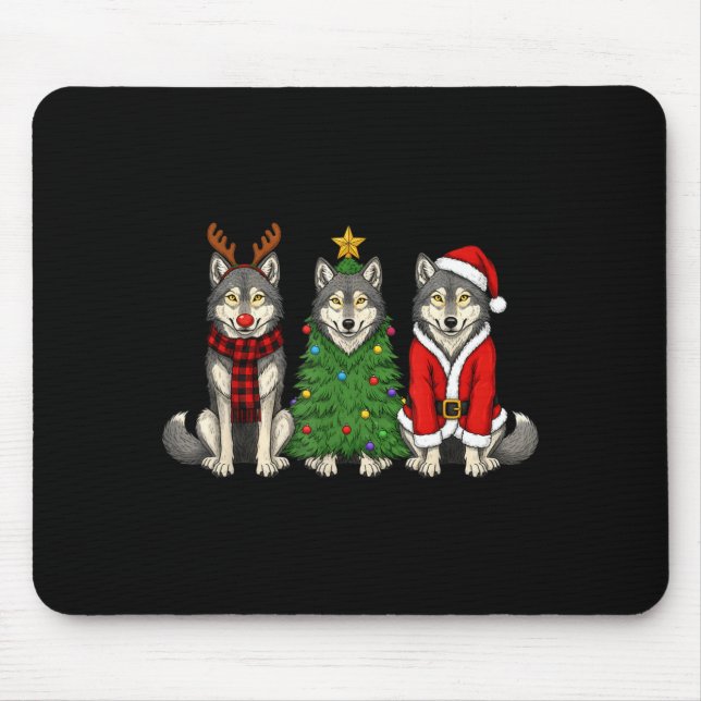 Retro Christmas Wolf Santa Reindeer  Mouse Pad (Front)