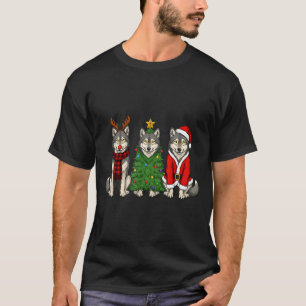 Retro Christmas Wolf Santa Reindeer  T-Shirt