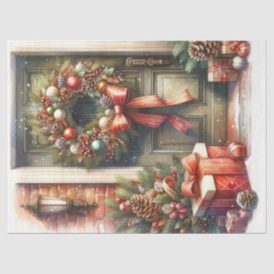 Retro  Christmas Wreath Decoupage  Tissue Paper