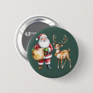 Retro Christmas Xmas Reindeer Vintage Holiday 2 Inch Round Button