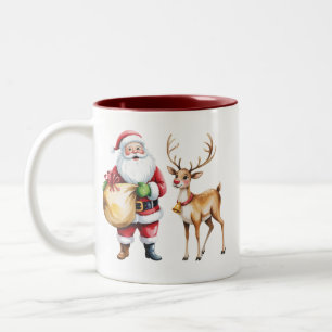 Retro Christmas Xmas Reindeer Vintage Holiday Two-Tone Coffee Mug