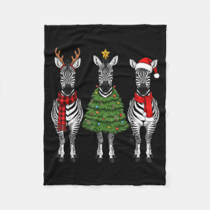 Retro Christmas Zebra Santa Reindeer Safari Animal Fleece Blanket