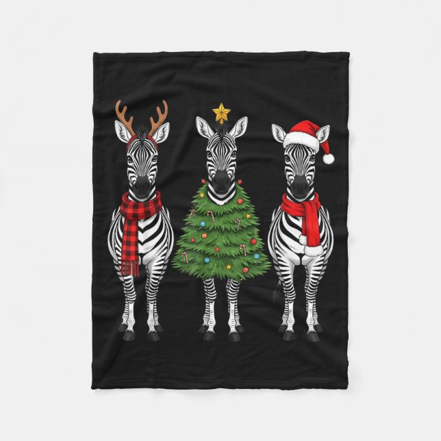 Retro Christmas Zebra Santa Reindeer Safari Animal Fleece Blanket (Front)