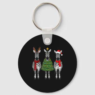 Retro Christmas Zebra Santa Reindeer Safari Animal Keychain