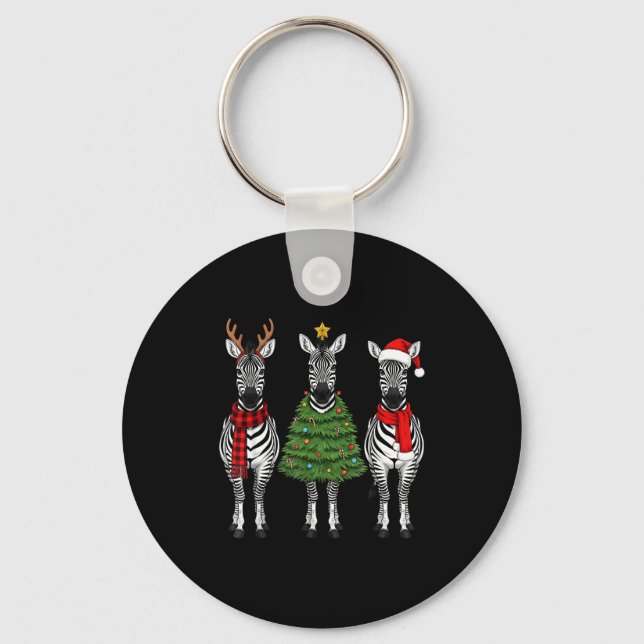 Retro Christmas Zebra Santa Reindeer Safari Animal Keychain (Front)