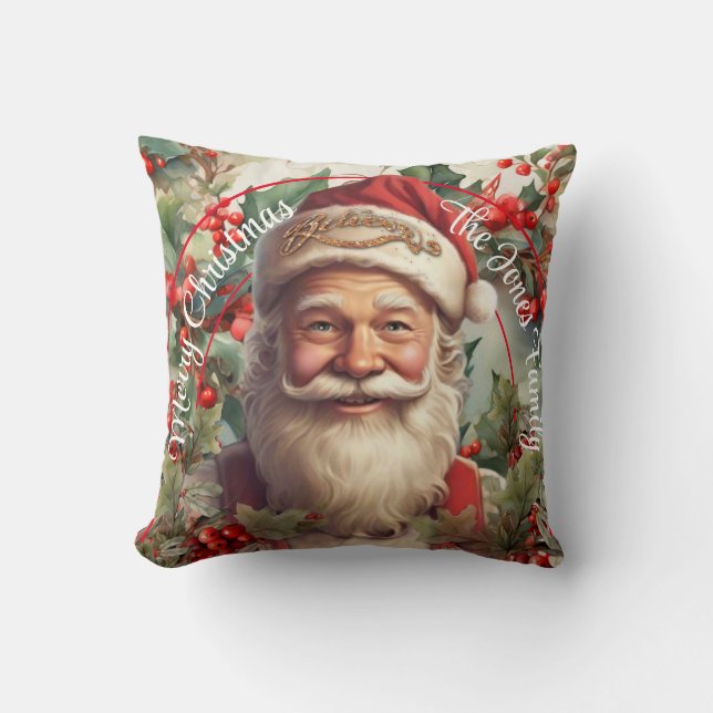 Retro ChristmasSanta Claus  Throw Pillow (Front)