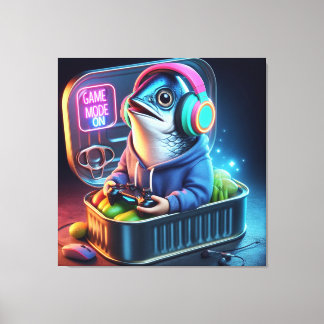  Retro Chunky Sardine Gamer Deep Sea Vibes Art Canvas Print