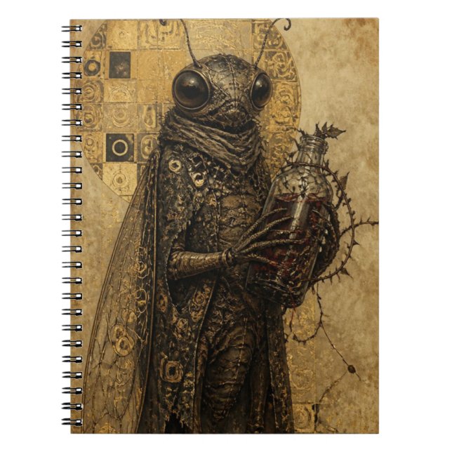 retro cicada insect holds a bottle bramble wrapped notebook (Front)