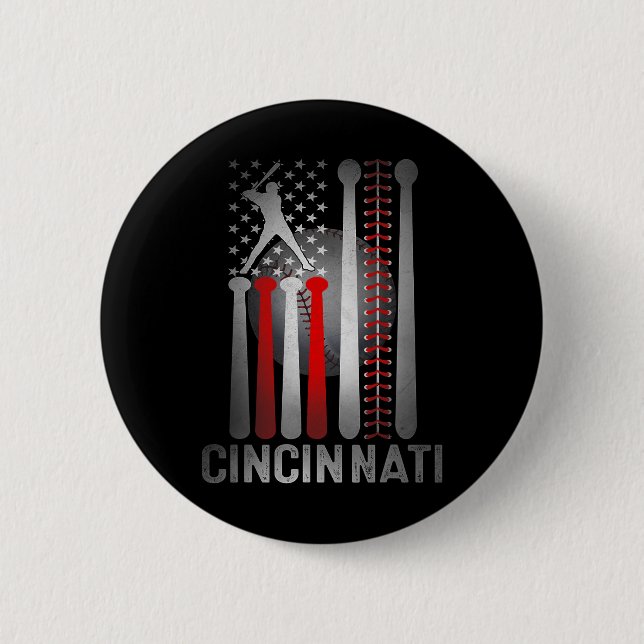 Retro Cincinnati American Flag Distressed Baseball 2 Inch Round Button (Front)