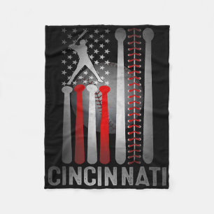 Retro Cincinnati American Flag Distressed Baseball Fleece Blanket