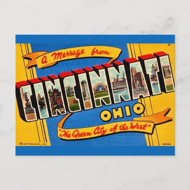 Retro Cincinnati Greeting  Postcard (Front)