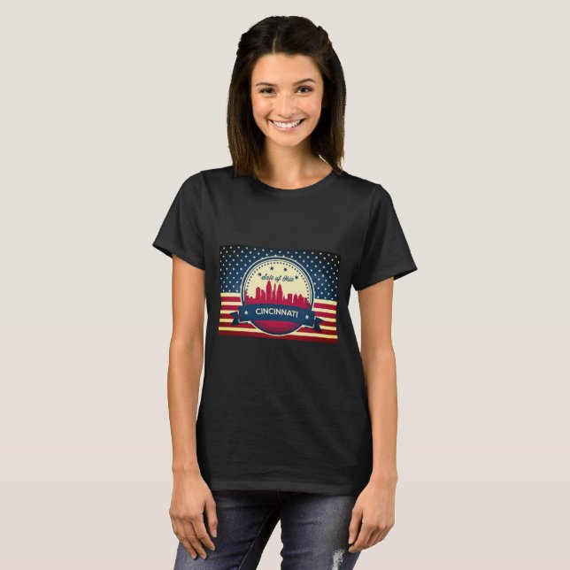 Retro Cincinnati Ohio Skyline T-Shirt (Front Full)