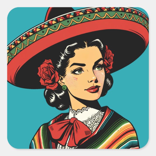 Retro Cinco de Mayo Fiesta Party Favour Square Sticker (Front)