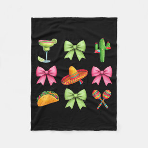 Retro cinco de mayo taco sombrero coquette bow gir fleece blanket