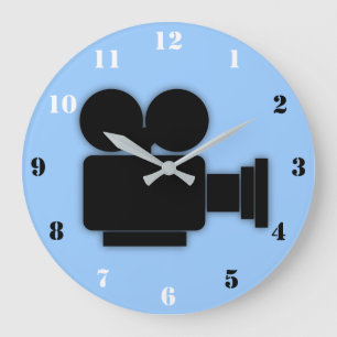RETRO CINE CAMERA ICON WITH BLACK & WHITE NUMBERS LARGE CLOCK