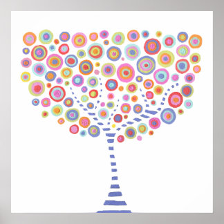 Retro Circle Tree Room Wall Art Canvas Poster