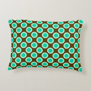 Retro circled dots, brown and turquoise accent pillow