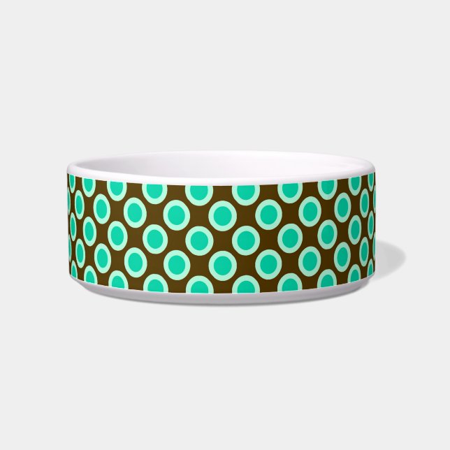 Retro circled dots, brown and turquoise bowl (Left)