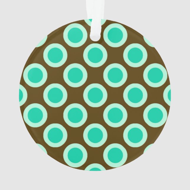 Retro circled dots, brown and turquoise ornament (Back)