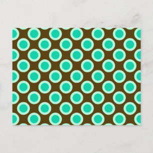 Retro circled dots, brown and turquoise postcard