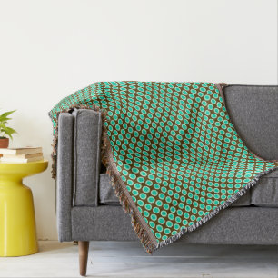 Retro circled dots, brown and turquoise throw blanket