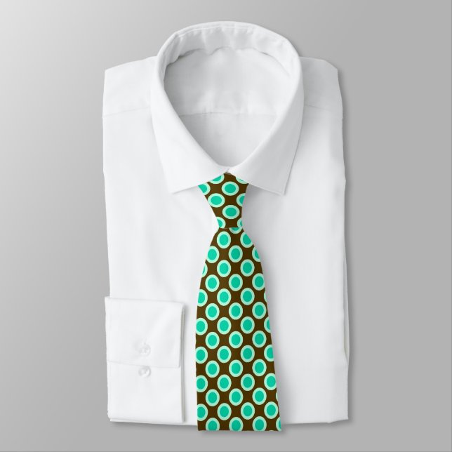 Retro circled dots, brown and turquoise tie (Tied)