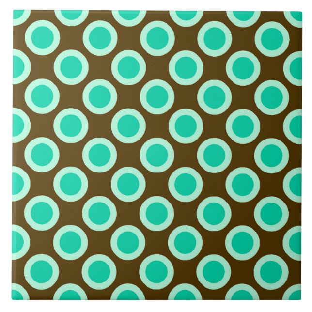 Retro circled dots, brown and turquoise tile (Front)