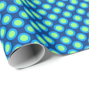 Retro circled dots, cobalt blue and light green wrapping paper