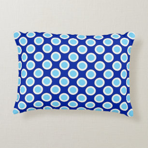 Retro circled dots, cobalt blue and white accent pillow