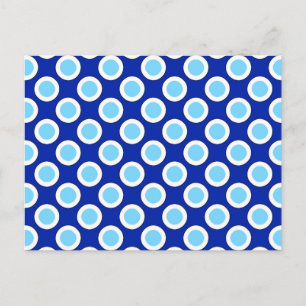 Retro circled dots, cobalt blue and white postcard