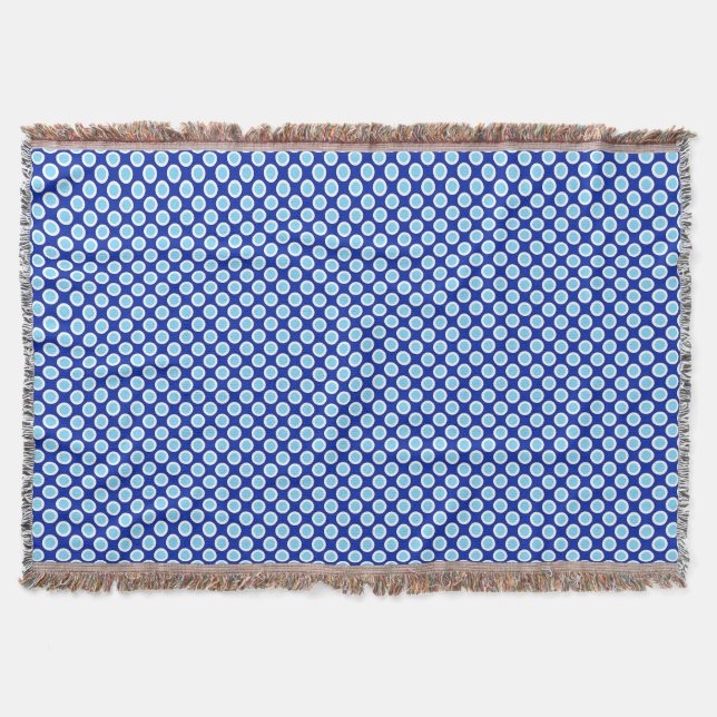 Retro circled dots, cobalt blue and white throw blanket (Front)