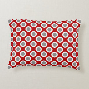 Retro circled dots, deep red and grey accent pillow