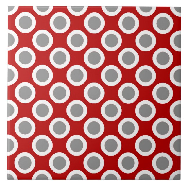 Retro circled dots, deep red and grey tile (Front)