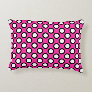 Retro circled dots, fuchsia, black and white accent pillow