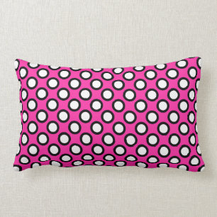 Retro circled dots, fuchsia, black and white lumbar pillow