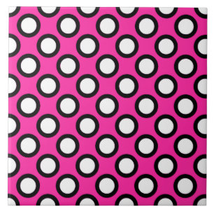 Retro circled dots, fuchsia, black and white tile