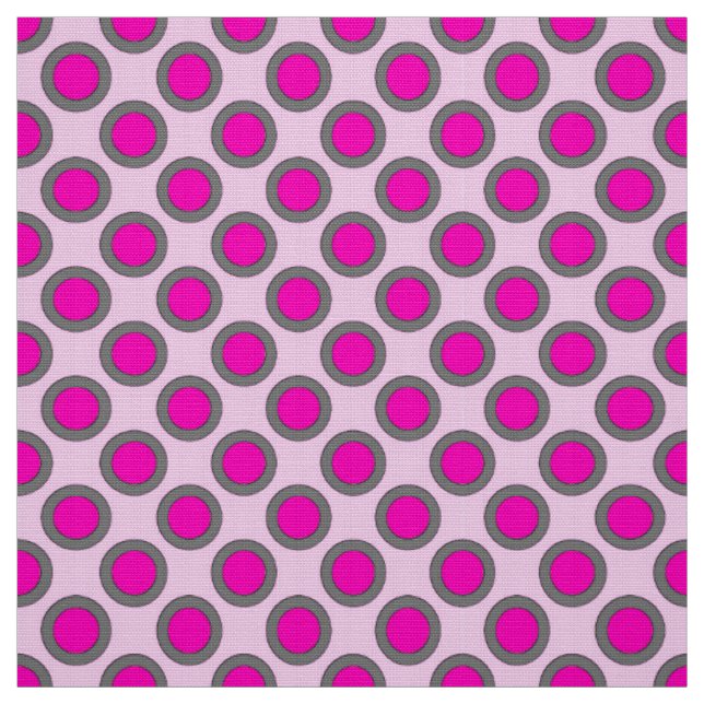 Retro circled dots, fuchsia, grey and pink fabric (Swatch)