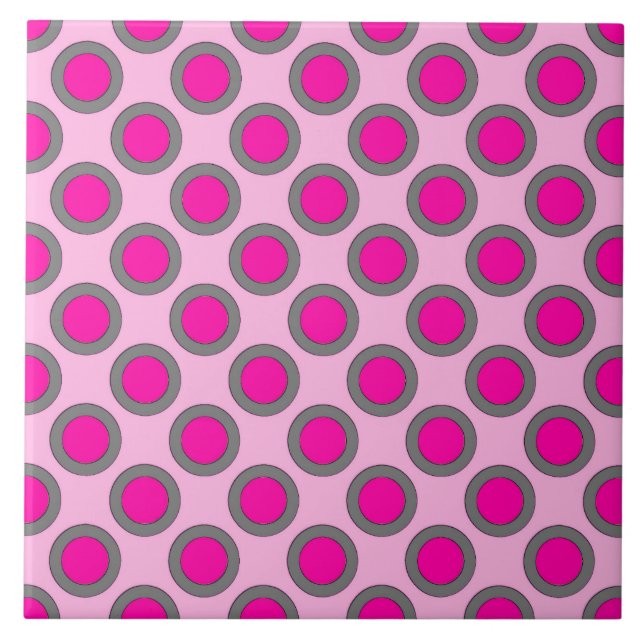Retro circled dots, fuchsia, grey and pink tile (Front)