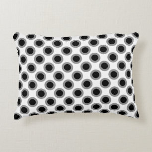 Retro circled dots, grey, black and white decorative pillow