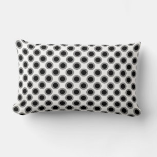 Retro circled dots, grey, black and white lumbar pillow