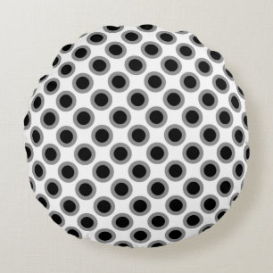 Retro circled dots, grey, black and white round pillow