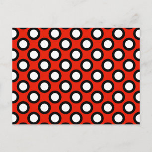 Retro circled dots, red, black and white postcard